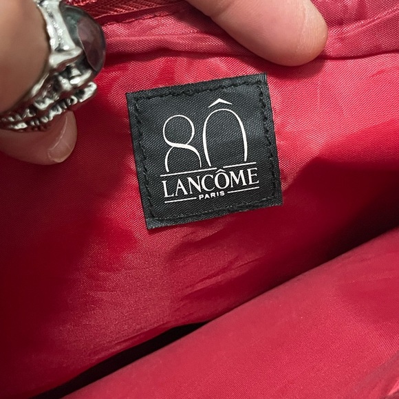 EUC Size Medium Lancôme Pearl Decorative Top-zip Makeup Case/Cosmetic Bag In Red - Picture 6 of 9
